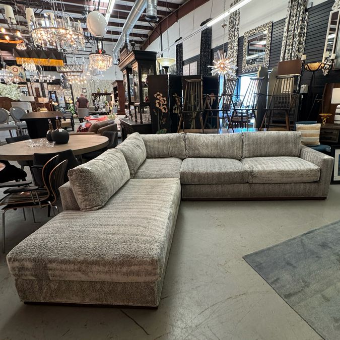 Custom Susan Semmelmann Gray & Cream Sectional 115"/104"Lx38"Dx34"H