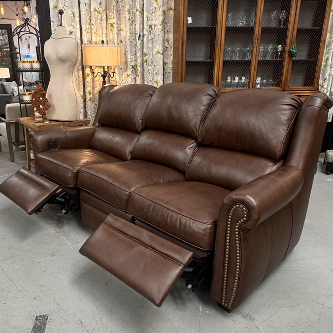 Bradington Young Burke Power Motion Brown Leather Sofa 87x40.5x41