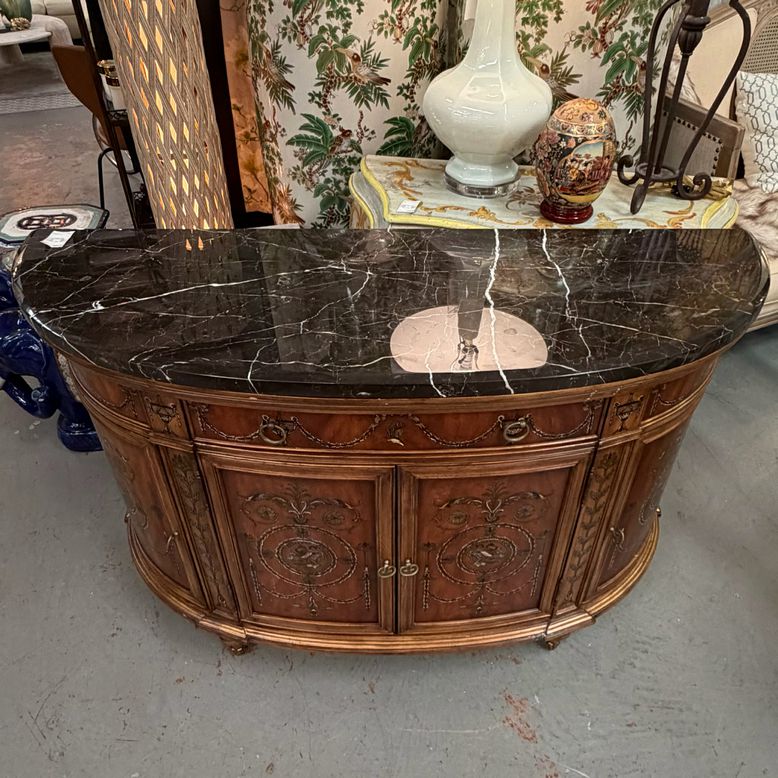 French Regency Style Demilune Chest W/Black Marble Top 53x18x34.5