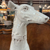 PAIR Late 19thC Lg White Earthenware Greyhounds 28"H AS IS