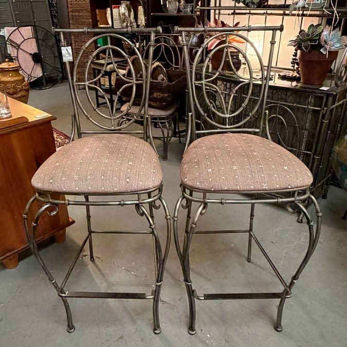 SET/2 Faux Bamboo Metal Barstools W/Upholstered Seats 20x23x47 (31 seat)