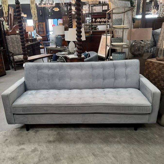 Lt Blue/Gray Tufted Velvet Sofa 86x34x38