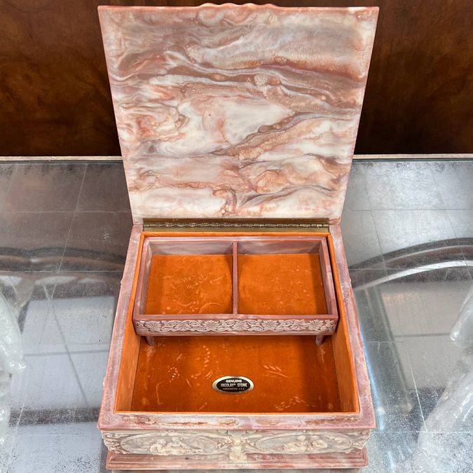 Vintage Incolay Stone Jewelry Box 9.5x9.5