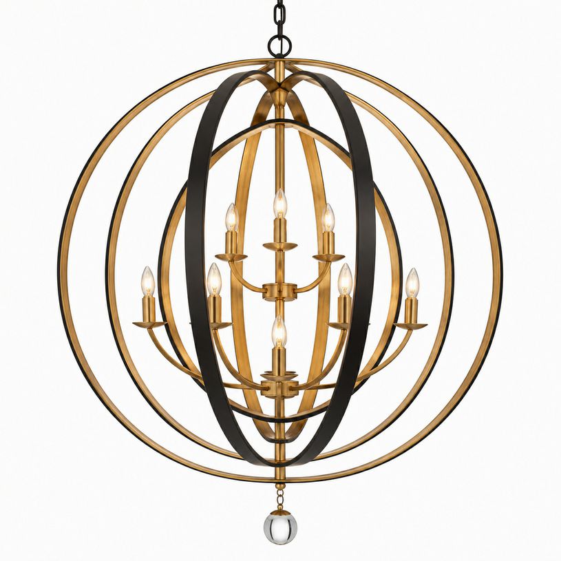 Crystorama Luna 9-Lt 48" English Bronze and Antique Gold Chandelier Ceiling Ligh