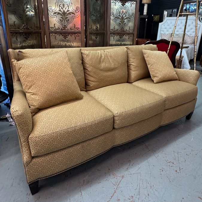 Ferguson Copeland Gold Sofa W/Kravet Architectural Geo Upholstery 80x36x37