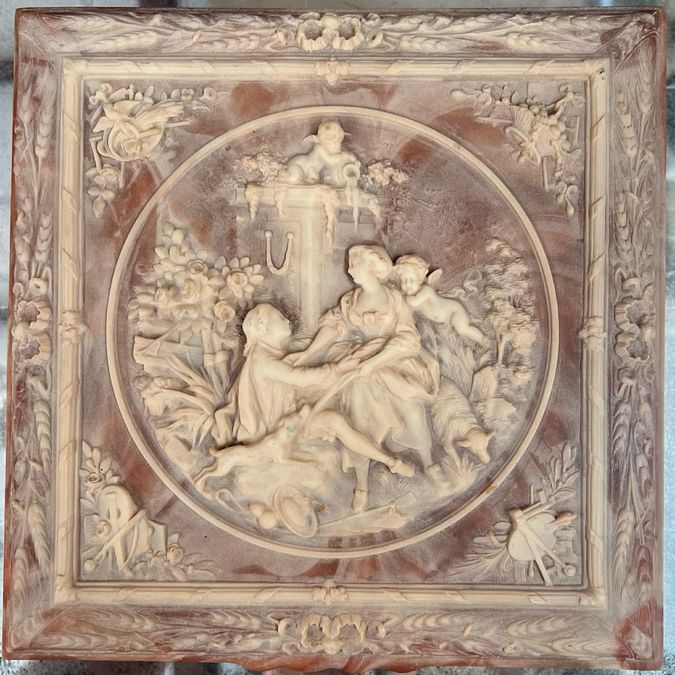 Vintage Incolay Stone Jewelry Box 9.5x9.5
