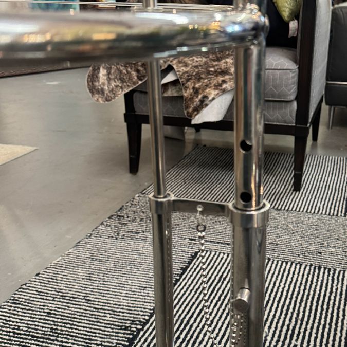 Tubular Steel Table in the Style of Eileen Gray 20"Dia X 21-26"H