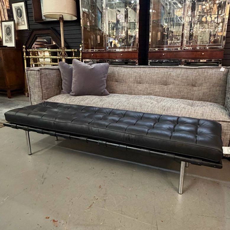 Black Leather Italian Tufted Bench 70x20x16