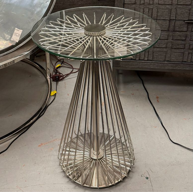 Chrome & Glass Round Sunburst Side Table 18x18x25