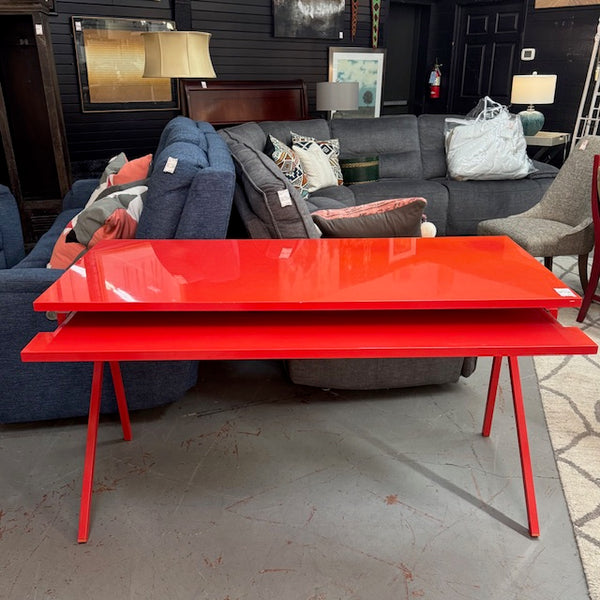 Red Lacquer Blu Dot Writing Desk AS IS 56x24.5x31.5