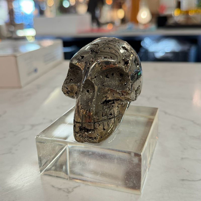 Hand Carved Pyrite Skull 3"H