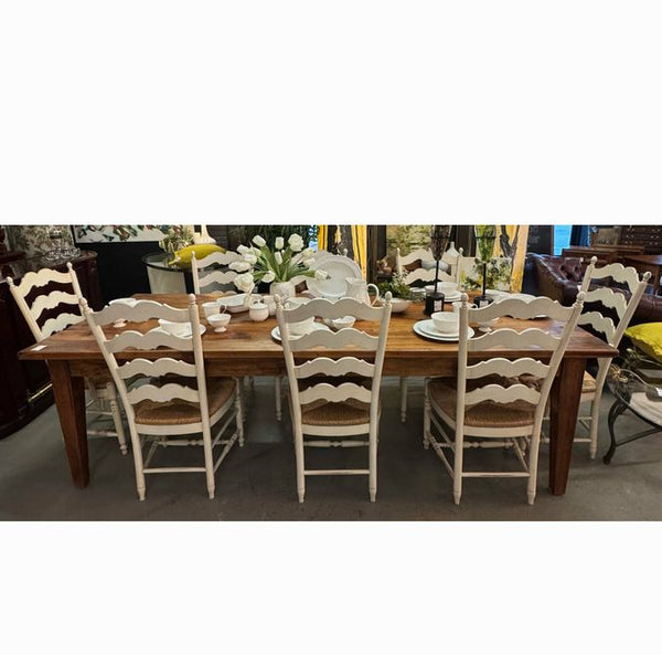 Amish Wormwood Table W/8 Ladderback Chairs 106x40.5x30.5