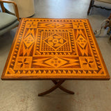Vintage Folk Art Marquetry Inlaid Folding Table 27.5x27.5x28