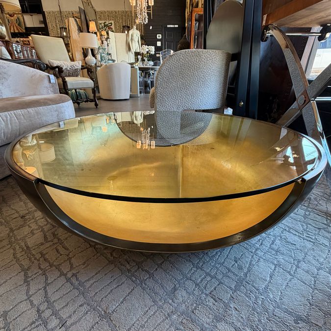 Mitchell Gold Soleil Bronze & Gold Leaf Cocktail Table W/Glass Top 44x44x13