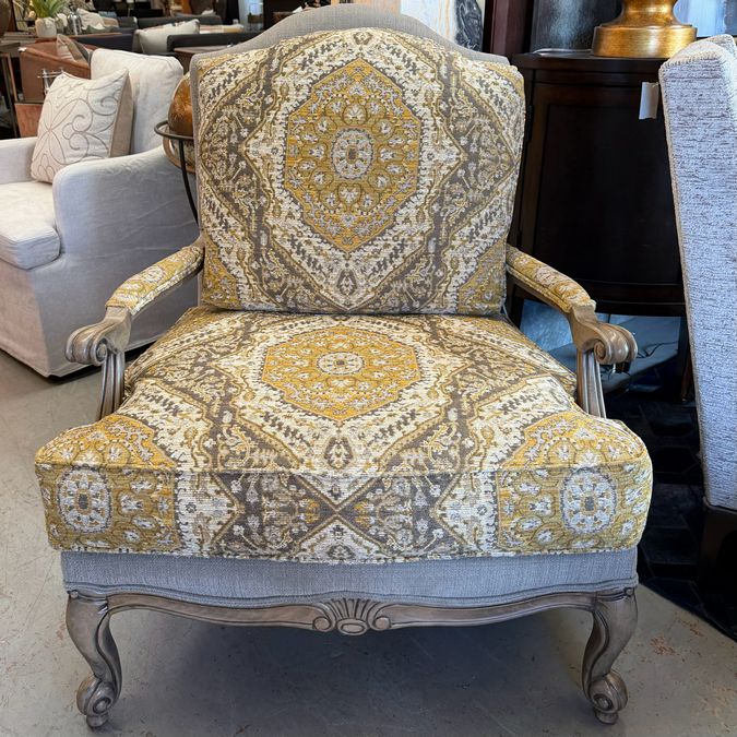 Ethan Allen "Harris" Yellow & Gray Bergere Chair 35x40x43