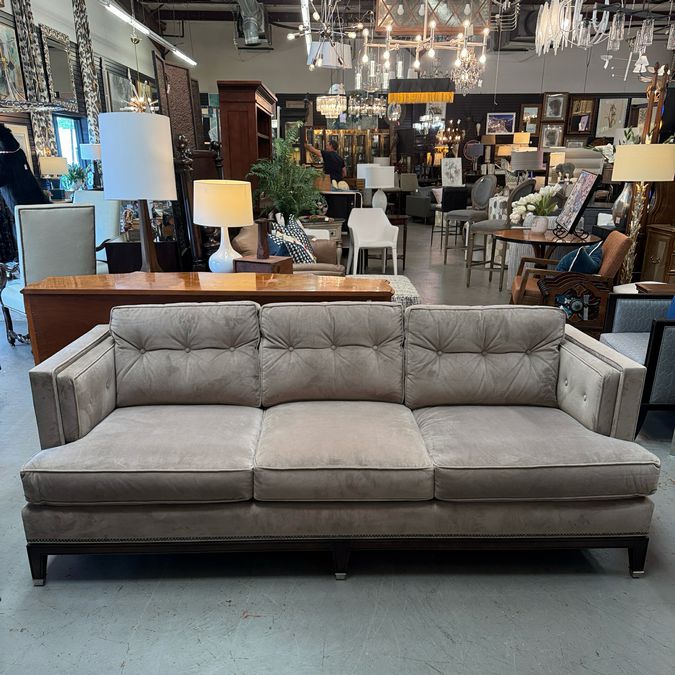 Michael Weiss for Vanguard Mushroom Velvet Sofa 87x36x35.5
