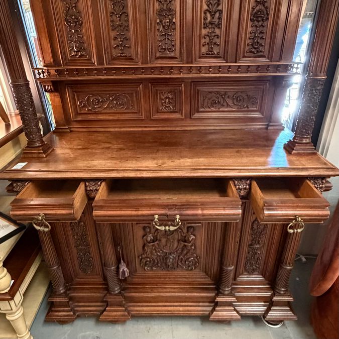 Antique Walnut Hooded Henri II French Buffet 58x23x93