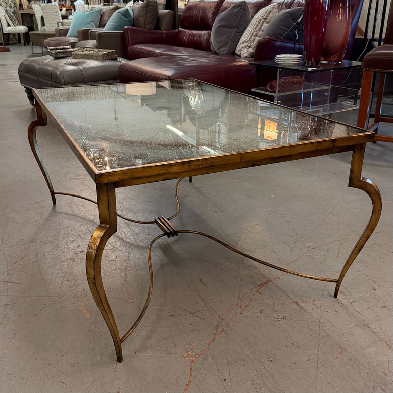 John Richard Saturn Glass Ramsay Cocktail Table Reverse Painted 21"Hx50"Wx30"D