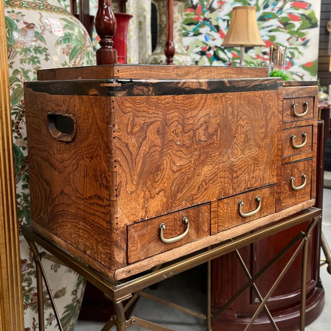 Antique Japanese Burled Walnut Keyaki Hibachi 29x16x17.5