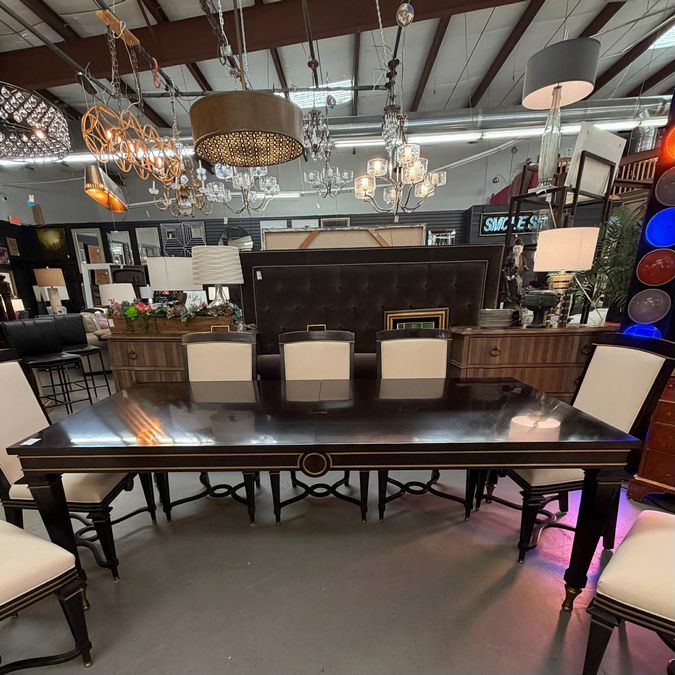 Theodore Alexander Rive Gauche Table W/8 Chairs, 1-27" Leaf 84-108Wx40Dx30H