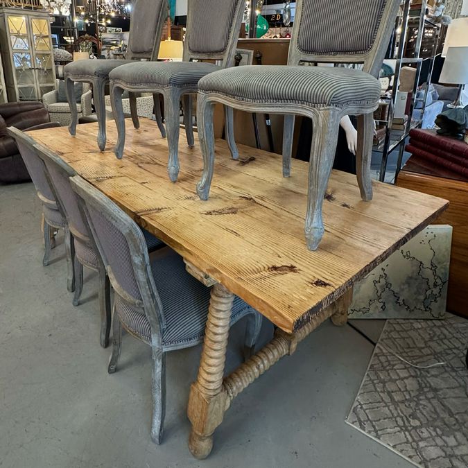 SET/6 Park Hill Grey Striped Lt Gray Washed Oak Chairs 21x22x39