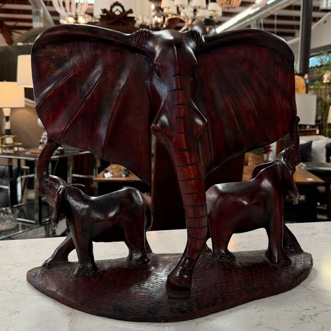 Lg Ebony Wood Sculpture Mother & Children 20x7x17