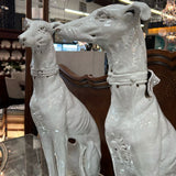 PAIR Late 19thC Lg White Earthenware Greyhounds 28"H AS IS