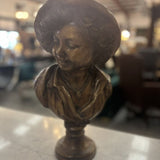 Vintage Heavy Cast Brass Bust of Young Woman 17"H
