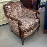 Antique/Vintage Wood Carved Chair W/Animal Print Upholstery 30x32x34 AS-IS