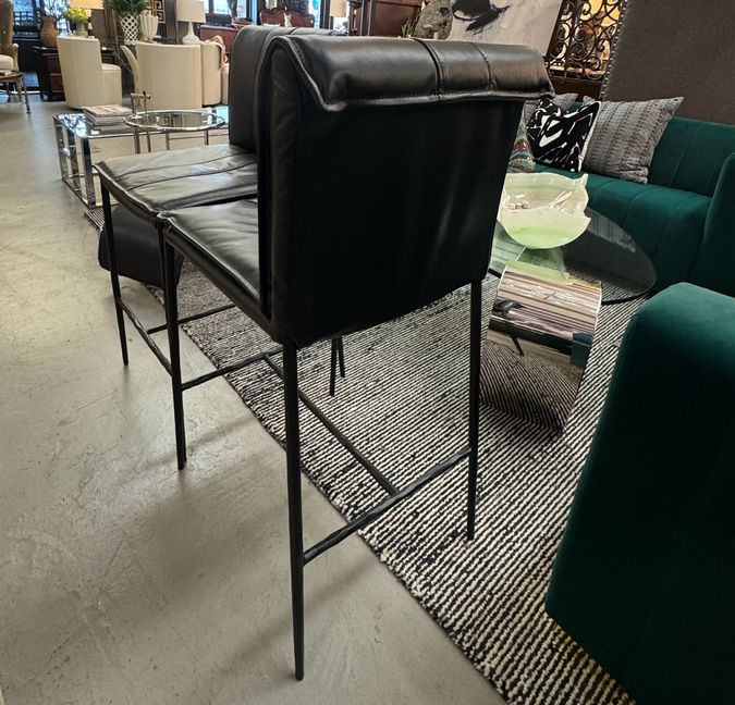 PAIR Pottery Barn Eugina Black Leather Counter Barstools 19x21x39 (26.5 seat)