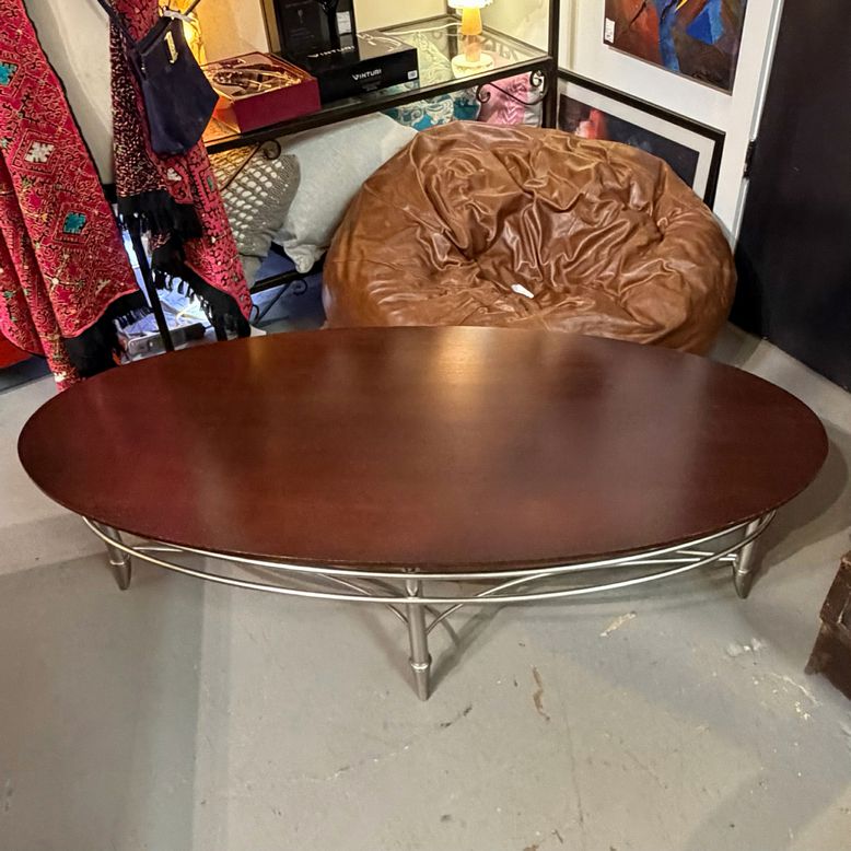 Oval Wood & Chrome Modern Coffee Table 57x25x18