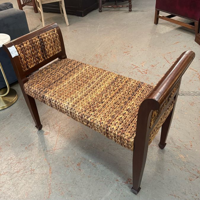 Palacek Wood & Woven Seagrass Bench 37x16x27.5