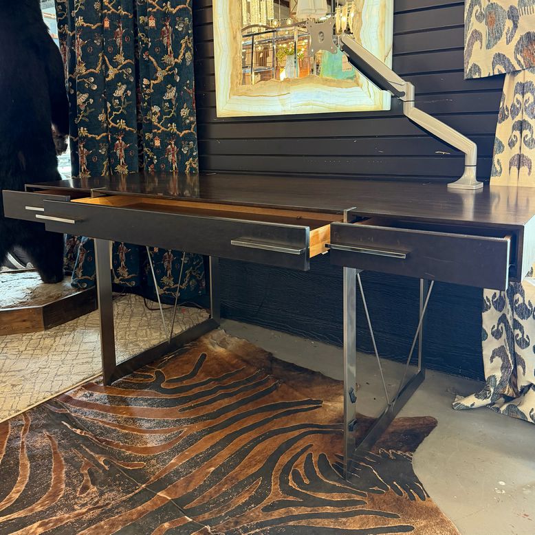 Four Hands Clinton Black Walnut & Leather Desk 72x28x30
