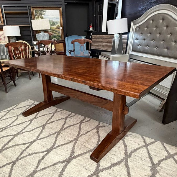 Pottery Barn Trestle Base Table W/6 Napoleon Style Italian Made Rush Seat Chairs