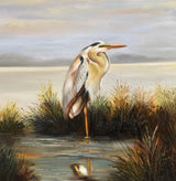 Vintage Signed Heron Oil Painting 46x34 (canvas:36x24)