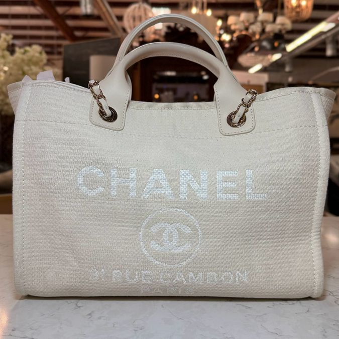 Chanel Canvas Pearl Deauville Tote W/Cosmetic Case