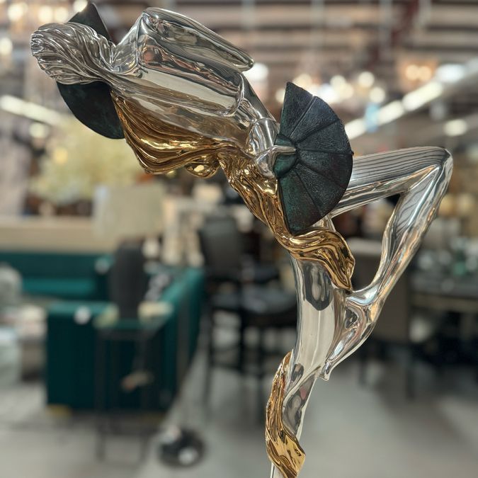 D'Argenta Mystery Woman Dancing W/Fans by Oshra Silver & Gold Statue 27.5"H