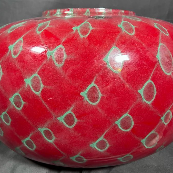 Murano Scottish Red & Green Vaso Puff Bowl 17x17x10