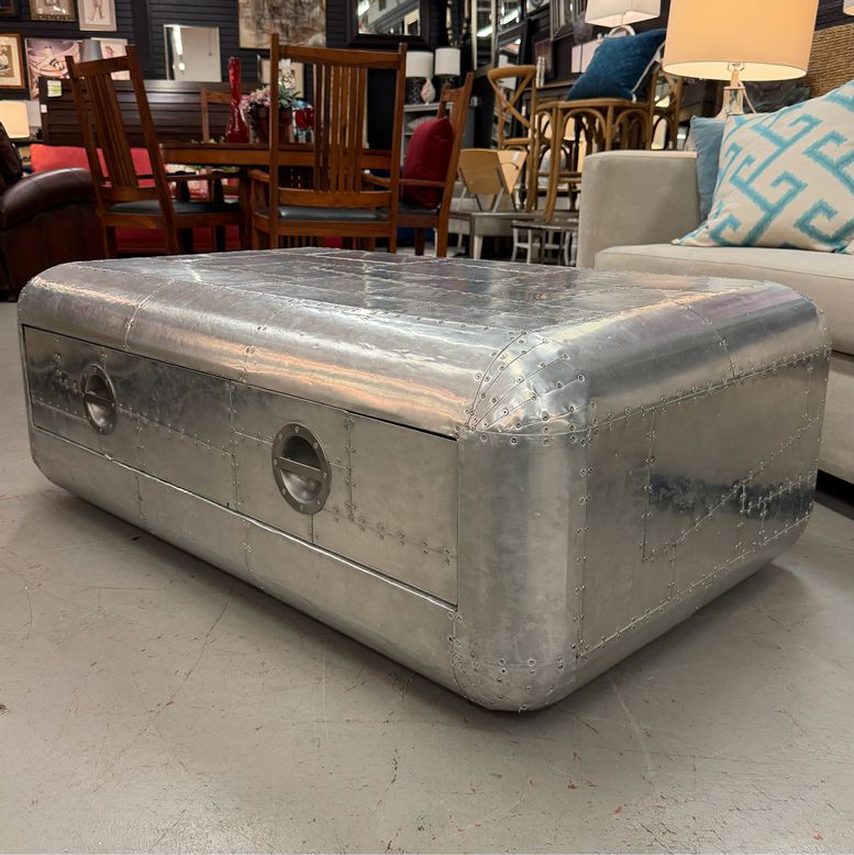 Restoration Hardware Blackhawk Aviator Silver Coffee Table W/Drawer 49x30x20