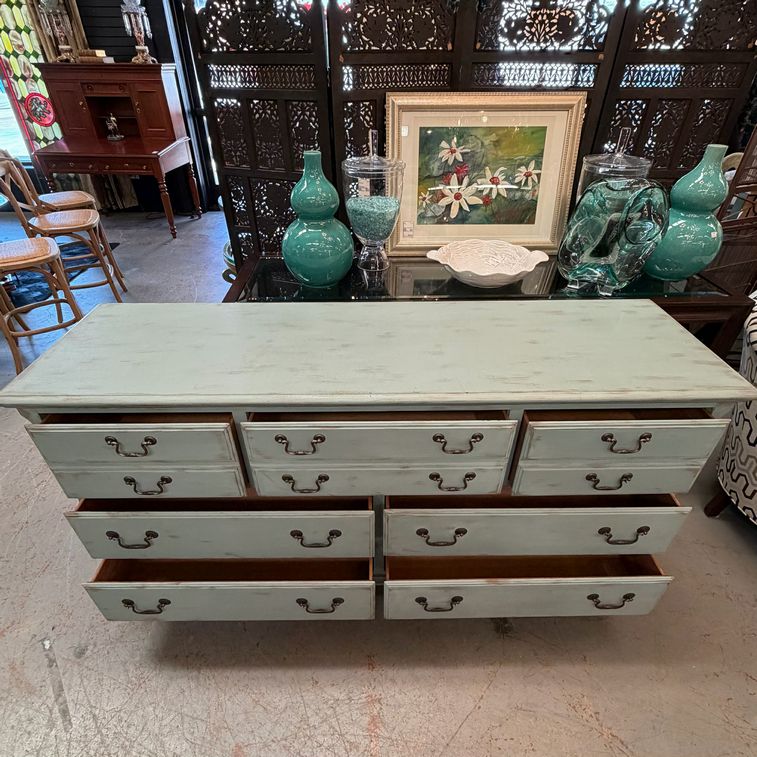 Painted Pennsylvania House Blue 7-Drawer Dresser 68x19x35.5