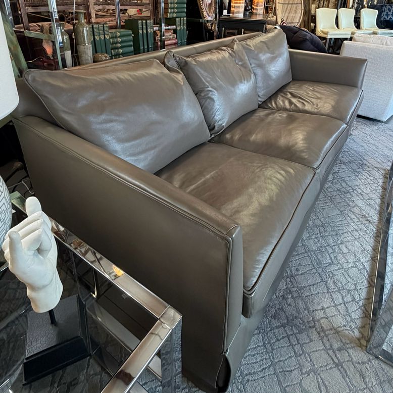 Barclay Butera Mushroom Pebbled Leather Skirted Sofa 96X42X34