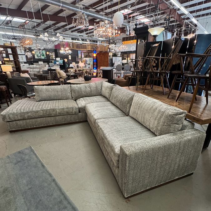 Custom Susan Semmelmann Gray & Cream Sectional 115"/104"Lx38"Dx34"H