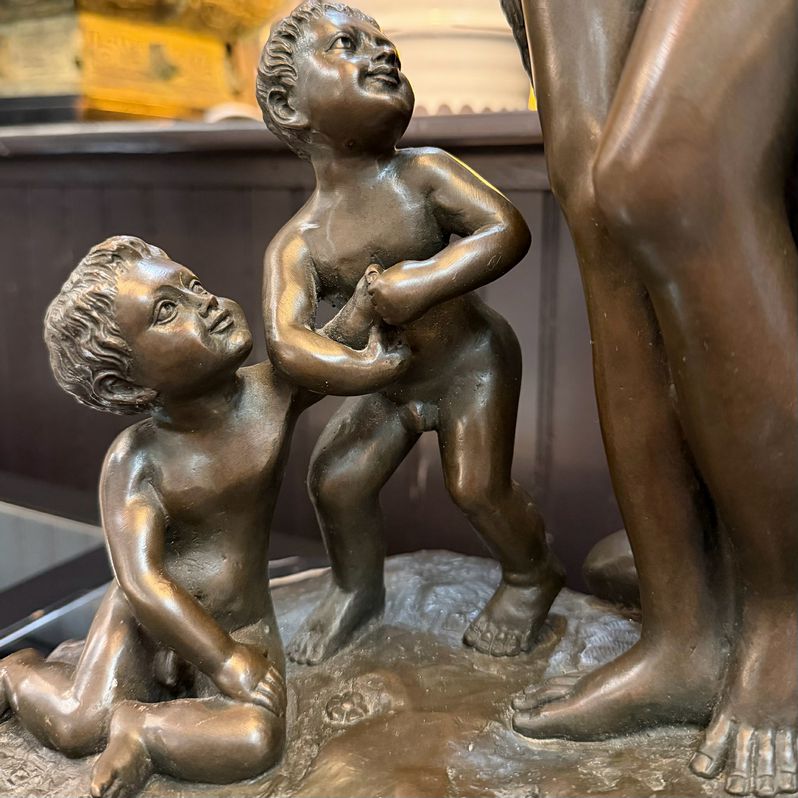 Bronze "Leda & The Swan" Sculpture On Marble