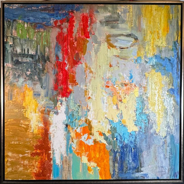 Silver Framed Colorful Abstract Painting 50x50
