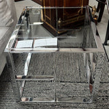 MCM Staggered Chrome & Smoke Glass Side Table 29x25x20