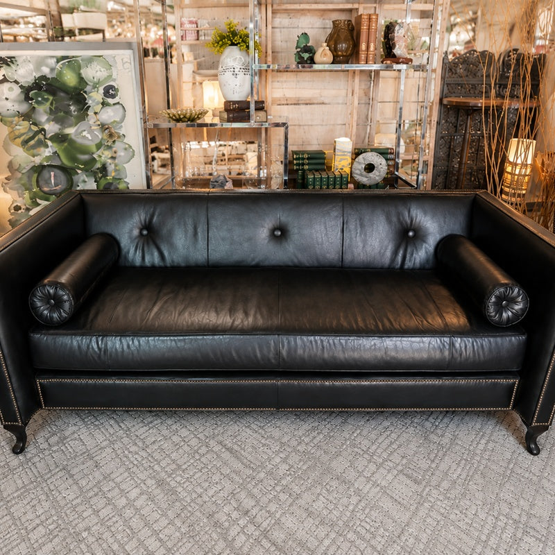Gorgeous Leathercraft Black Leather Sofa 87.5x39.5x34 NEW