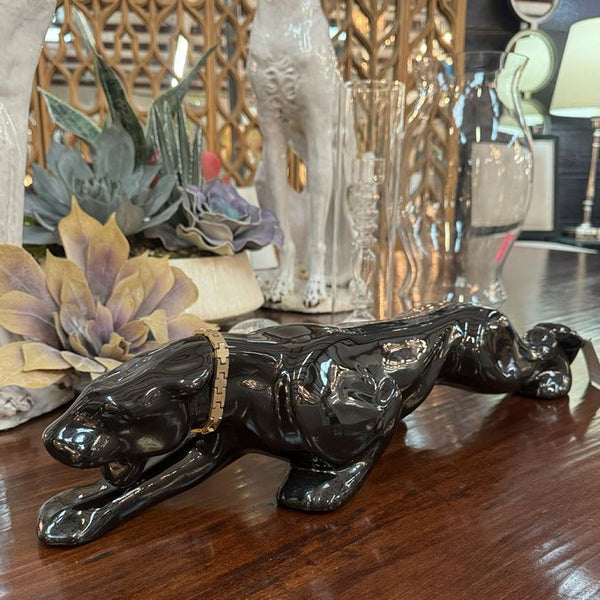 1950's MCM Black Ceramic Panther 23"L