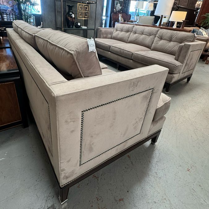 Michael Weiss for Vanguard Mushroom Velvet Sofa 87x36x35.5