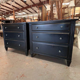 PAIR Ethan Allen Glover 3-Drw Nightstands Distress Black 30x19x29