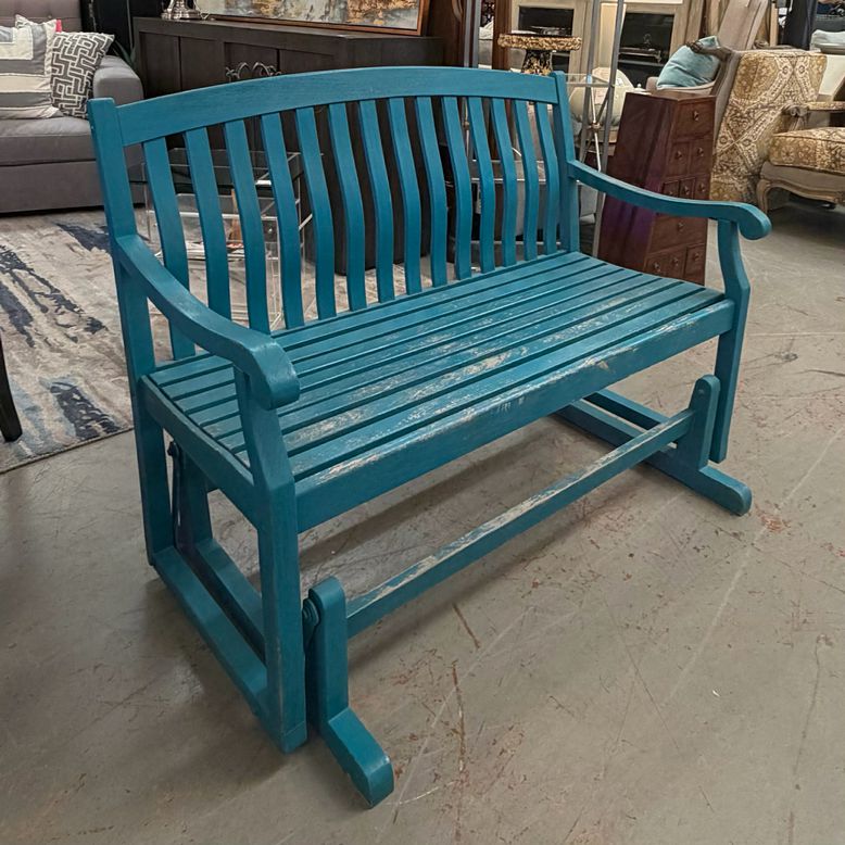 Blue Wood Glider Rocker 48x26x37 AS IS